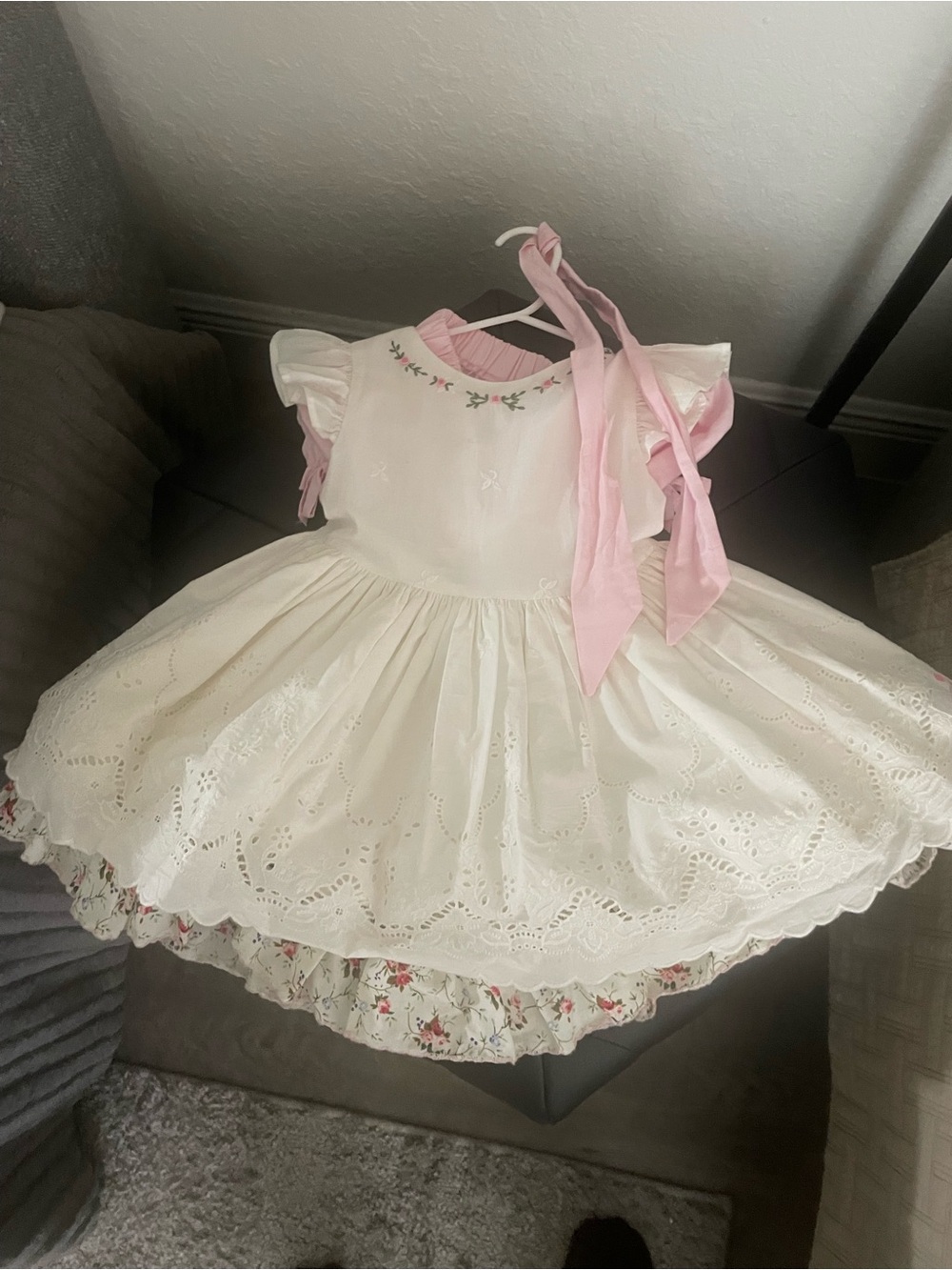 Beautiful Puffy White Girls'  Party Dress with Pink Accents.